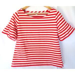 NAUTICA Red and White Striped Shirt w/ Ruffle Sleeve Stretch Women's Sz XL